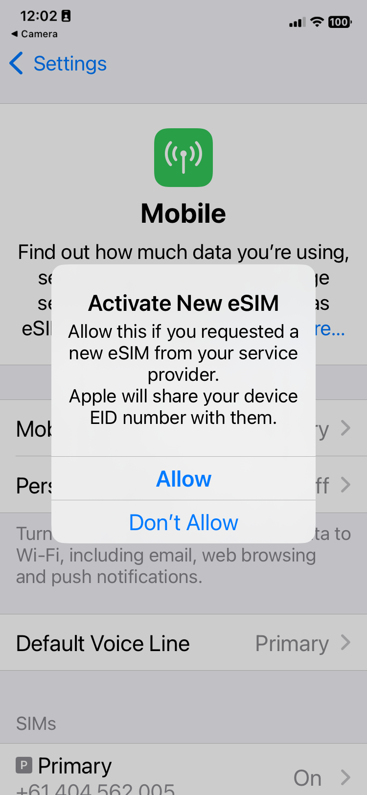 Installing an eSIM from the start